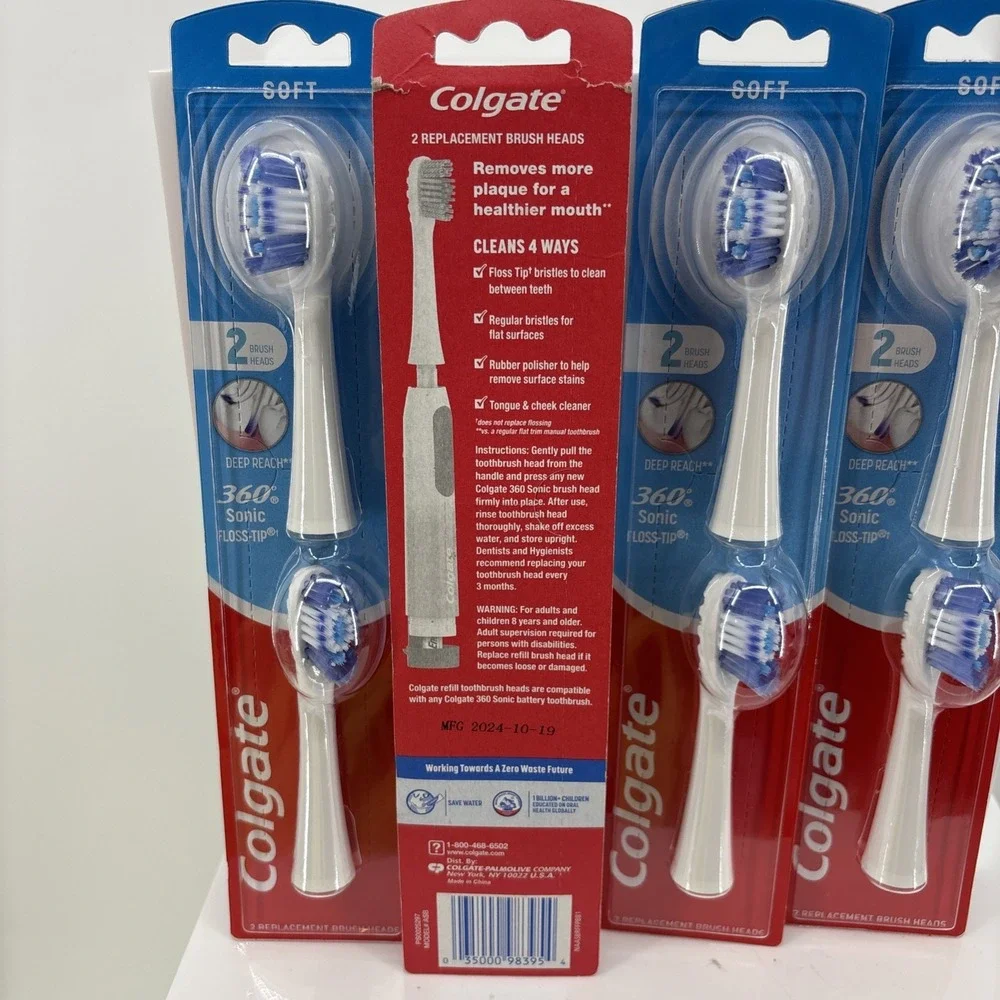Colgate 360° Sonic Floss-Tip Replacement Toothbrush Brush Head 4 Packs (8 Heads)